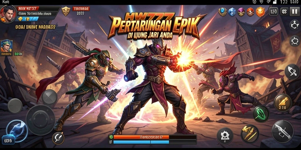 Screenshot utama HW777 menampilkan aksi pertarungan yang intens dan seru.