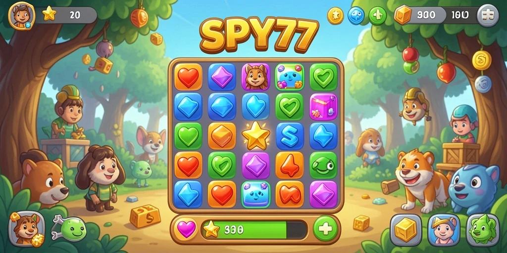 Screenshot gameplay SPY77 menampilkan kombinasi warna-warni yang menarik.