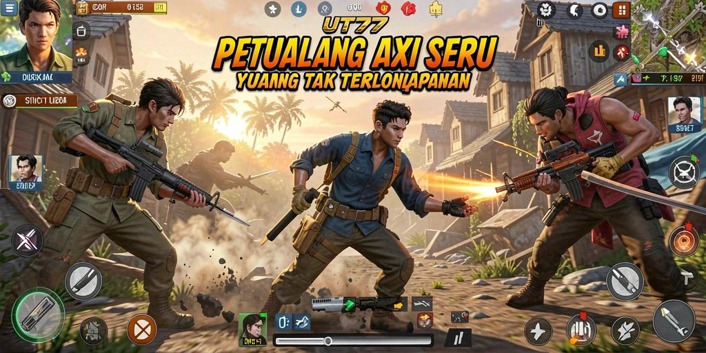 Tangkapan layar UT77 menampilkan pertarungan intens dalam permainan aksi.