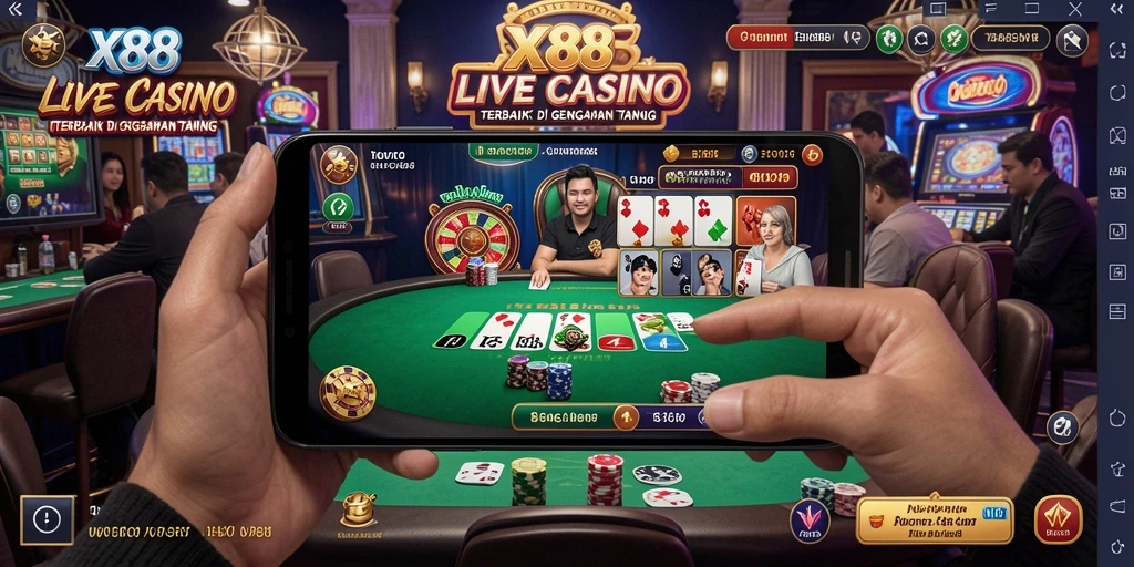 Screenshot gameplay Live Casino X88 yang mendebarkan dan interaktif.